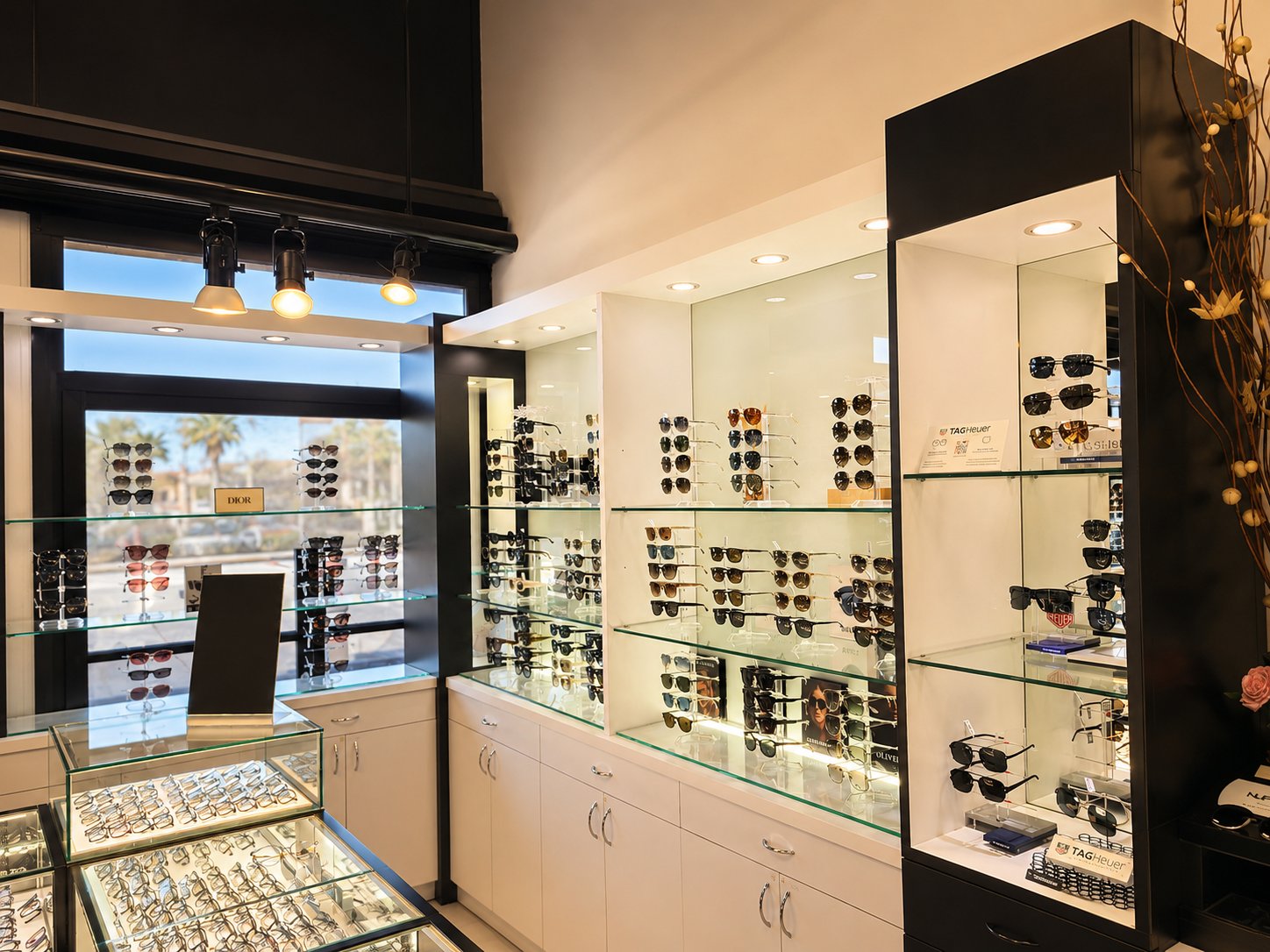 Designer eyewear display at Noori Optometry